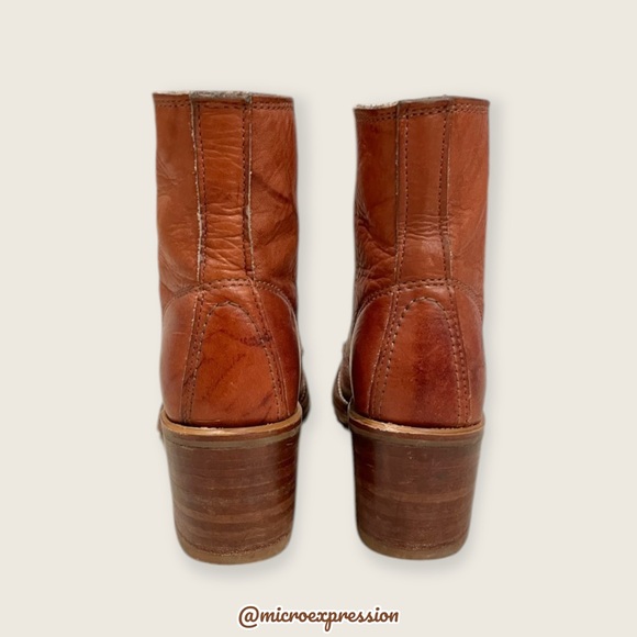 RARE Frye Sabrina 6G Lace Up Genuine Cognac Leather Classic Combat Ankle Boots - Picture 13 of 16